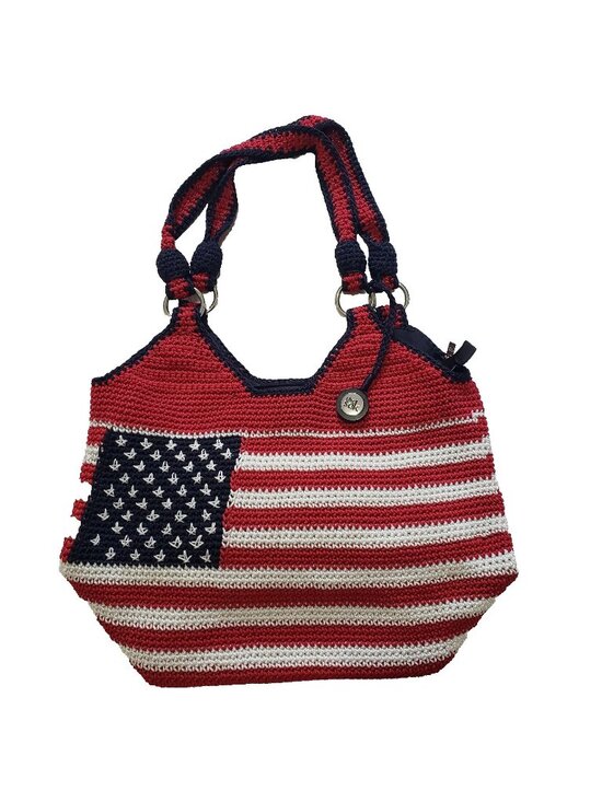 The Sak Handbags - The Sak Hobo Tote Bucket Handbag Large Red White Blue Patriot Flag Stars H8